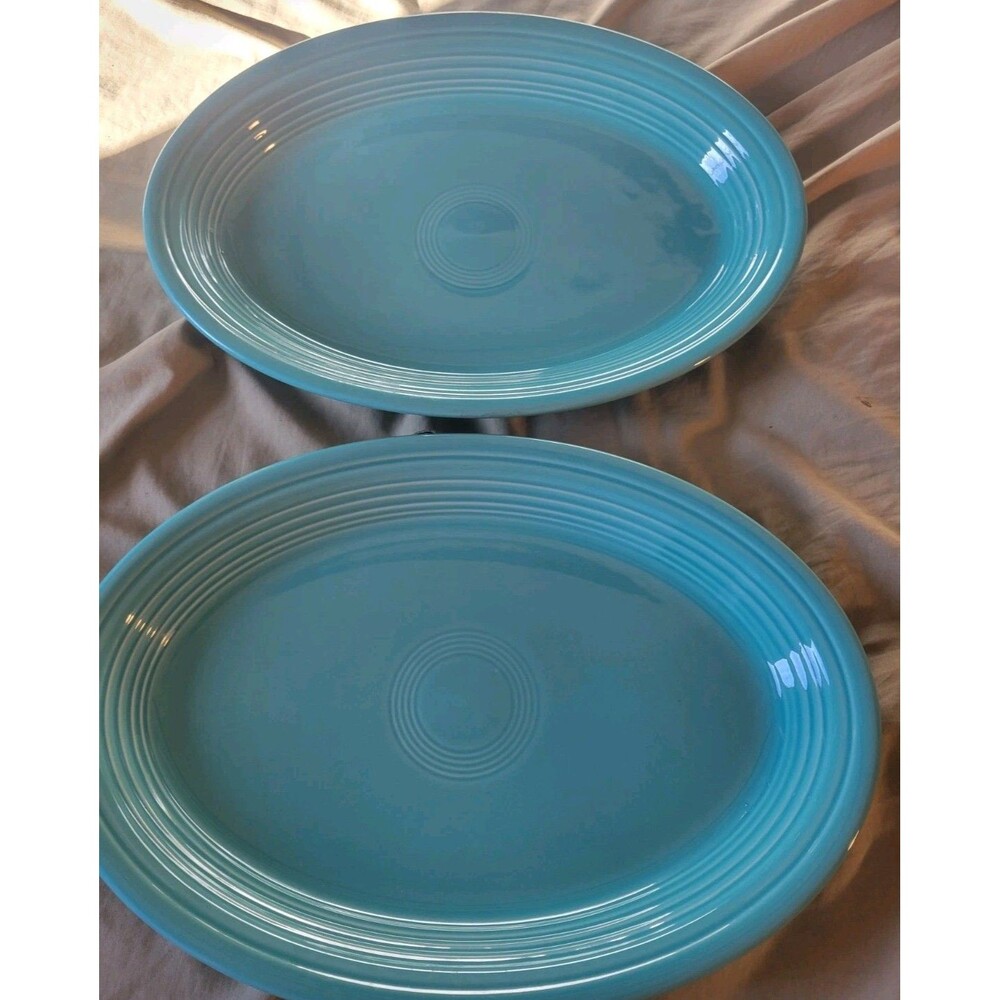 Fiesta Ware Turquoise Oval Serving Platters 13" Set of 2 Homer Laughlin USA